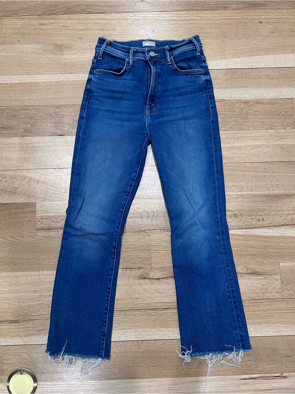 MOTHER Dark Blue Cropped Raw-Hem Jeans